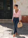 Top rosa in pizzo trasparente