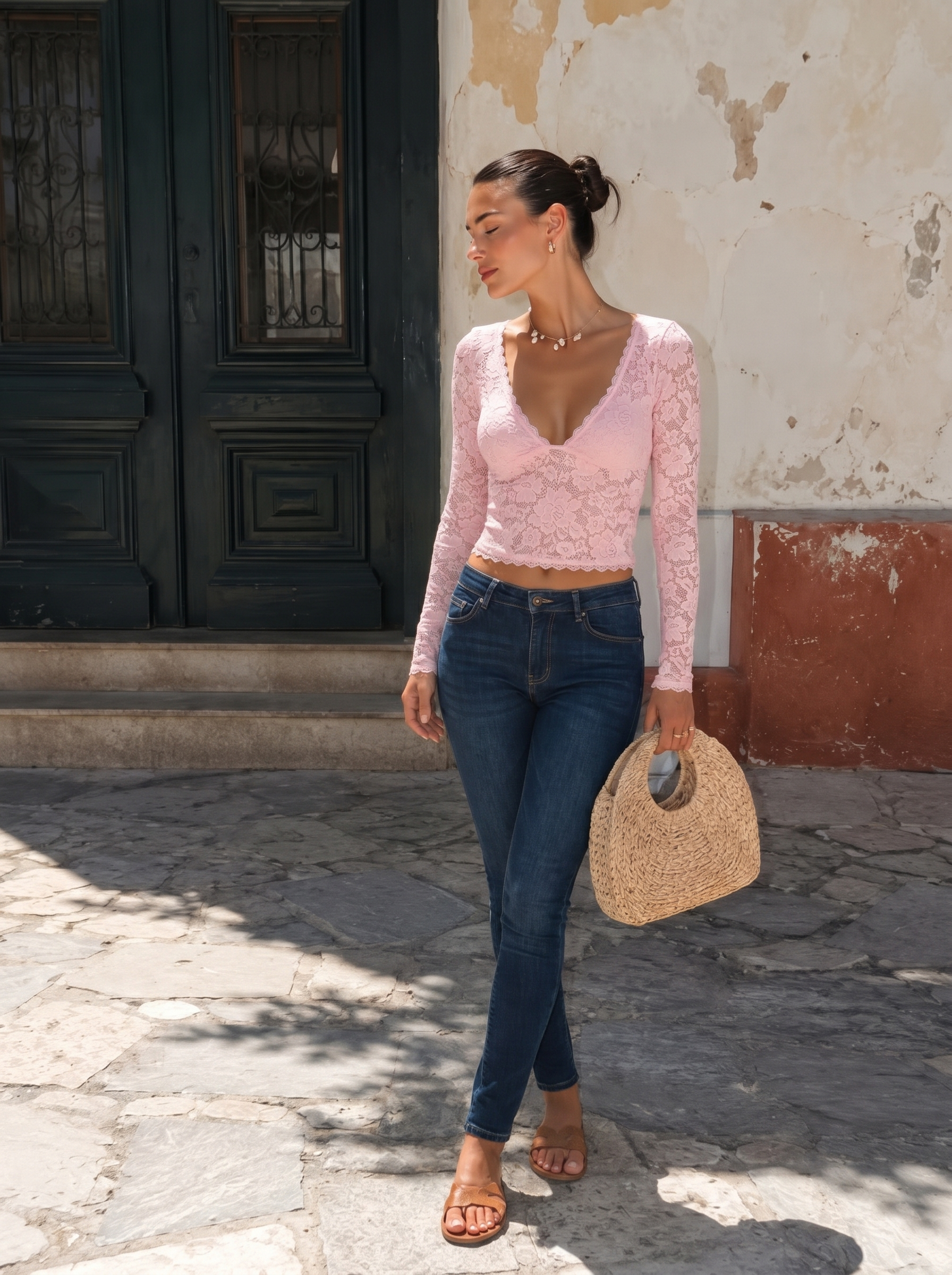 Top rosa in pizzo trasparente