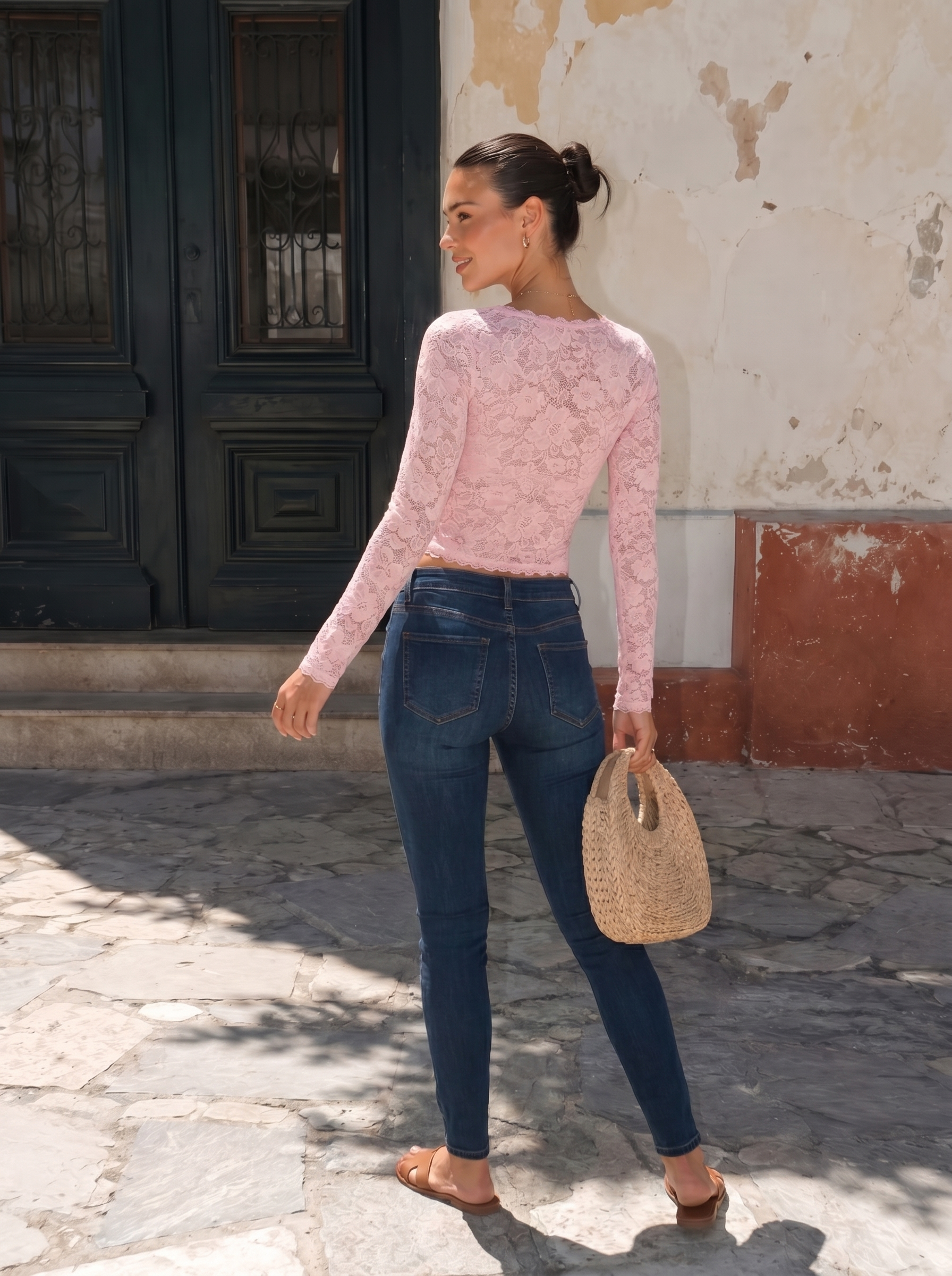 Top rosa in pizzo trasparente