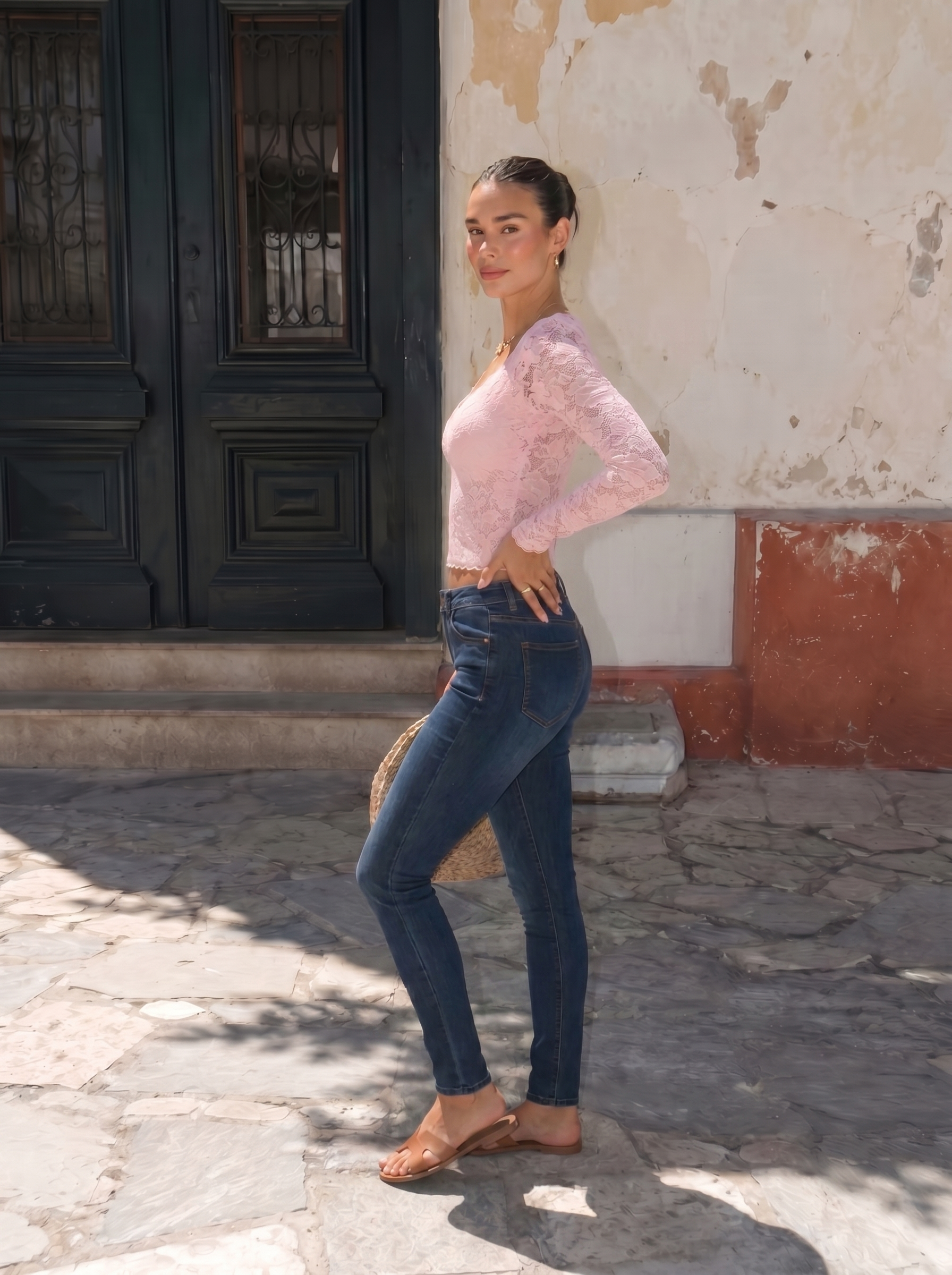 Top rosa in pizzo trasparente