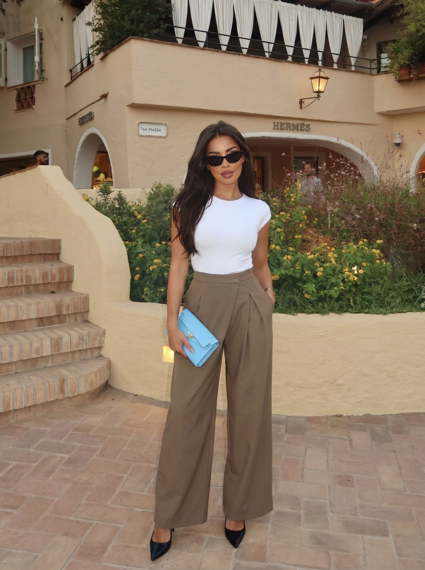 Pantalone a pieghe alto